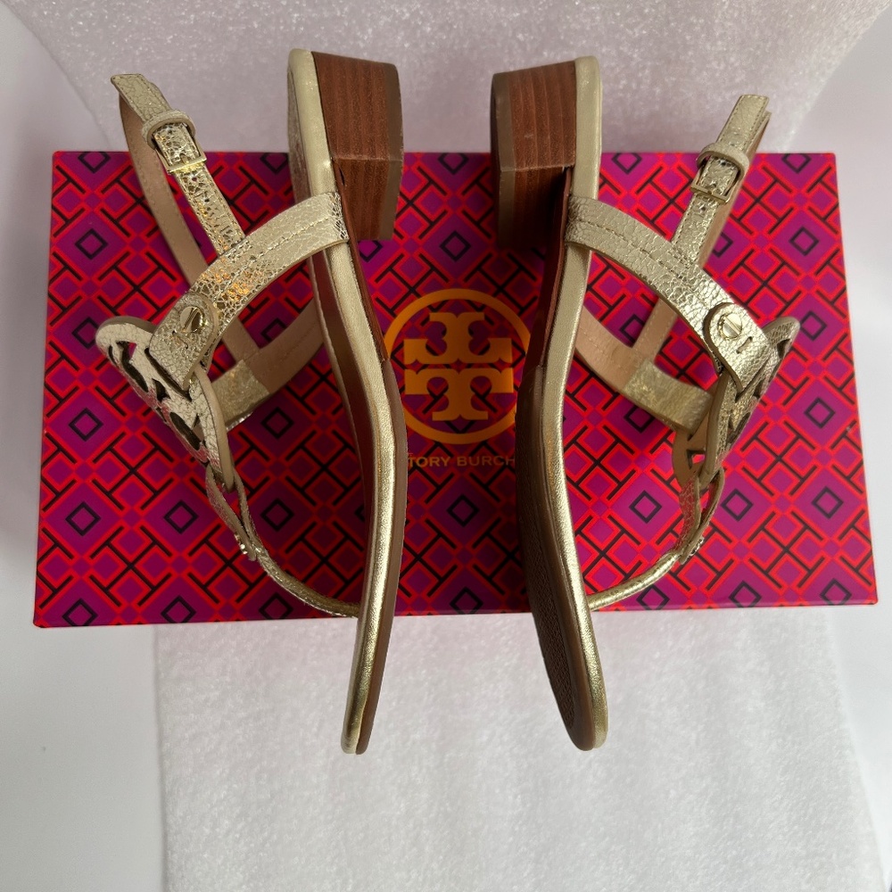 Tory Burch Miller 30MM Slingback Heel Sandal Leather Spark Gold Size 6 - Picture 3 of 16